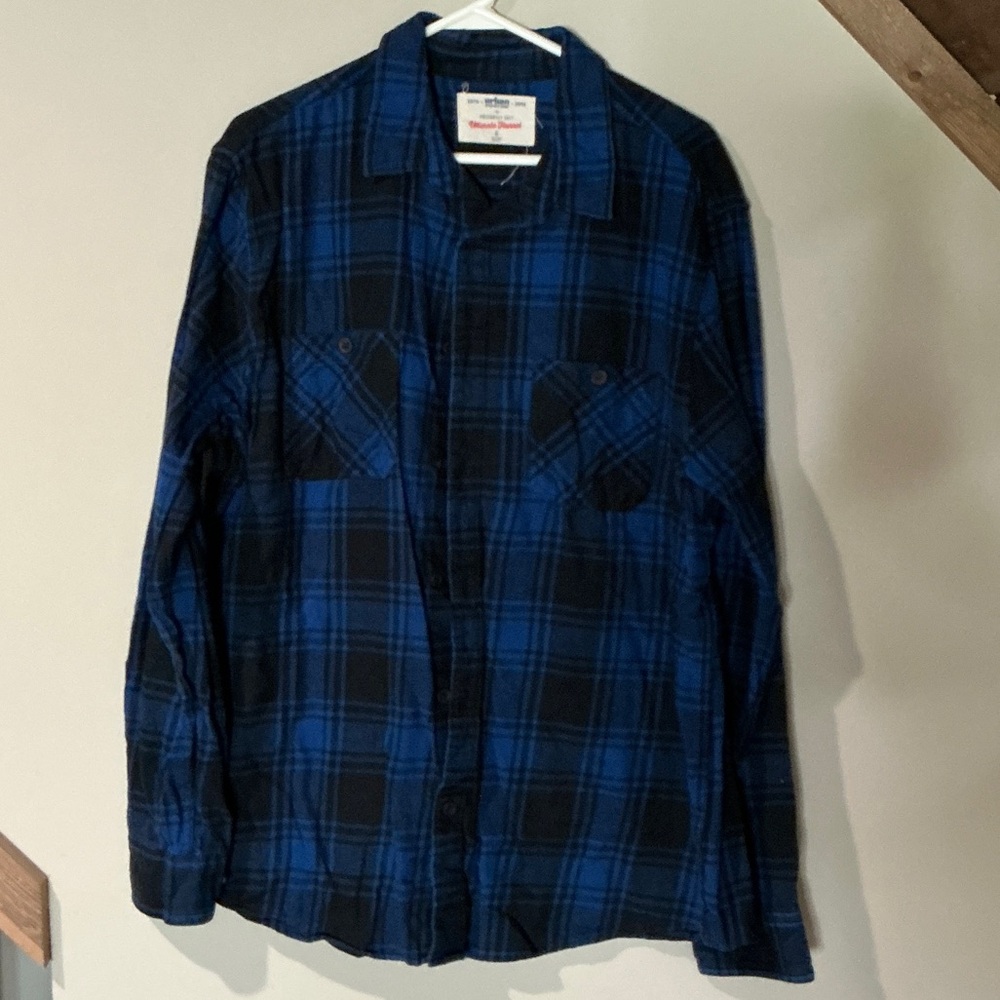Blue and Black Plaid Button-Up Shirt